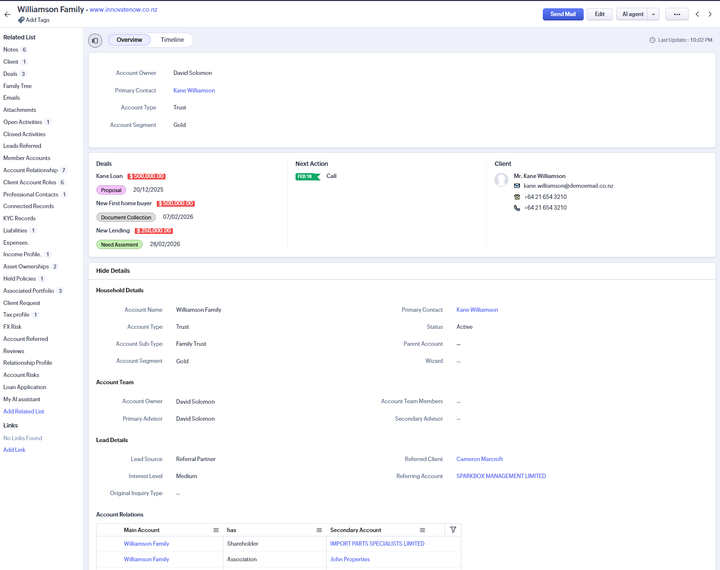 Standard Zoho CRM View